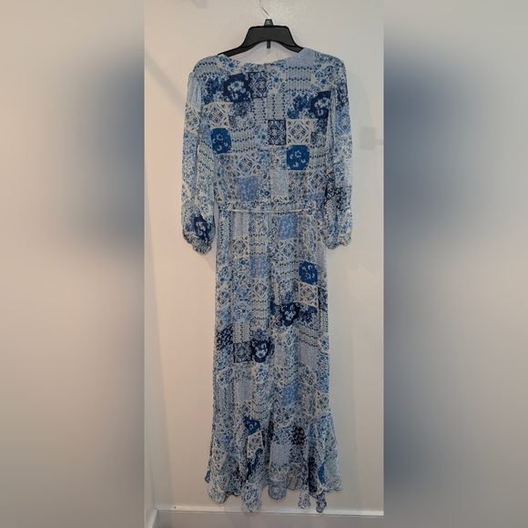 Maison Tara Blue Patchwork Floral Midi Dress Size 12 Cottagecore Wrap Boho - Picture 9 of 10